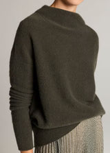 Vince- Boiled Funnel Neck Pullover- Dark Moss