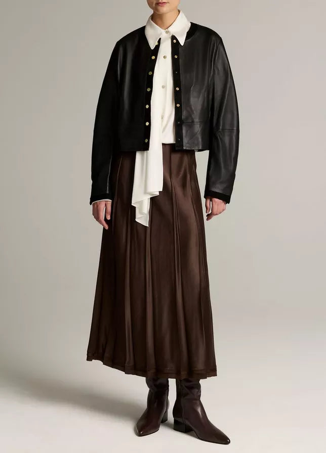 Vince- Leather Cropped Jacket- Black