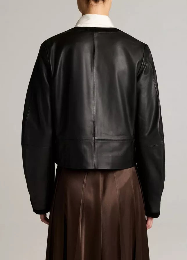 Vince- Leather Cropped Jacket- Black