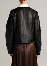 Vince- Leather Cropped Jacket- Black