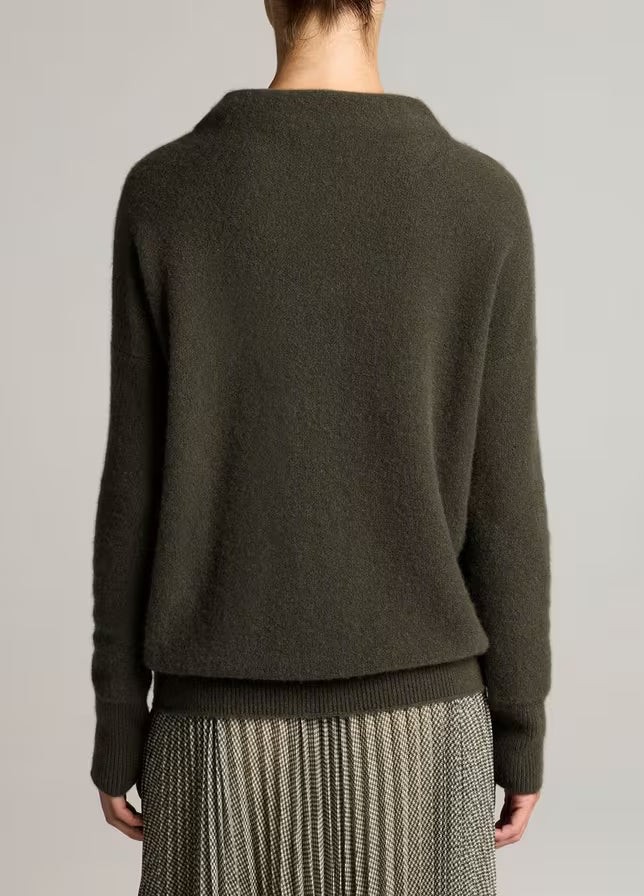 Vince- Boiled Funnel Neck Pullover- Dark Moss