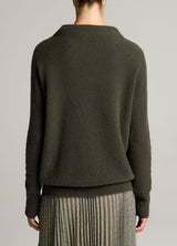Vince- Boiled Funnel Neck Pullover- Dark Moss