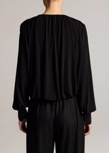 Vince- Long Sleeve V Neck Bubble Top- Black