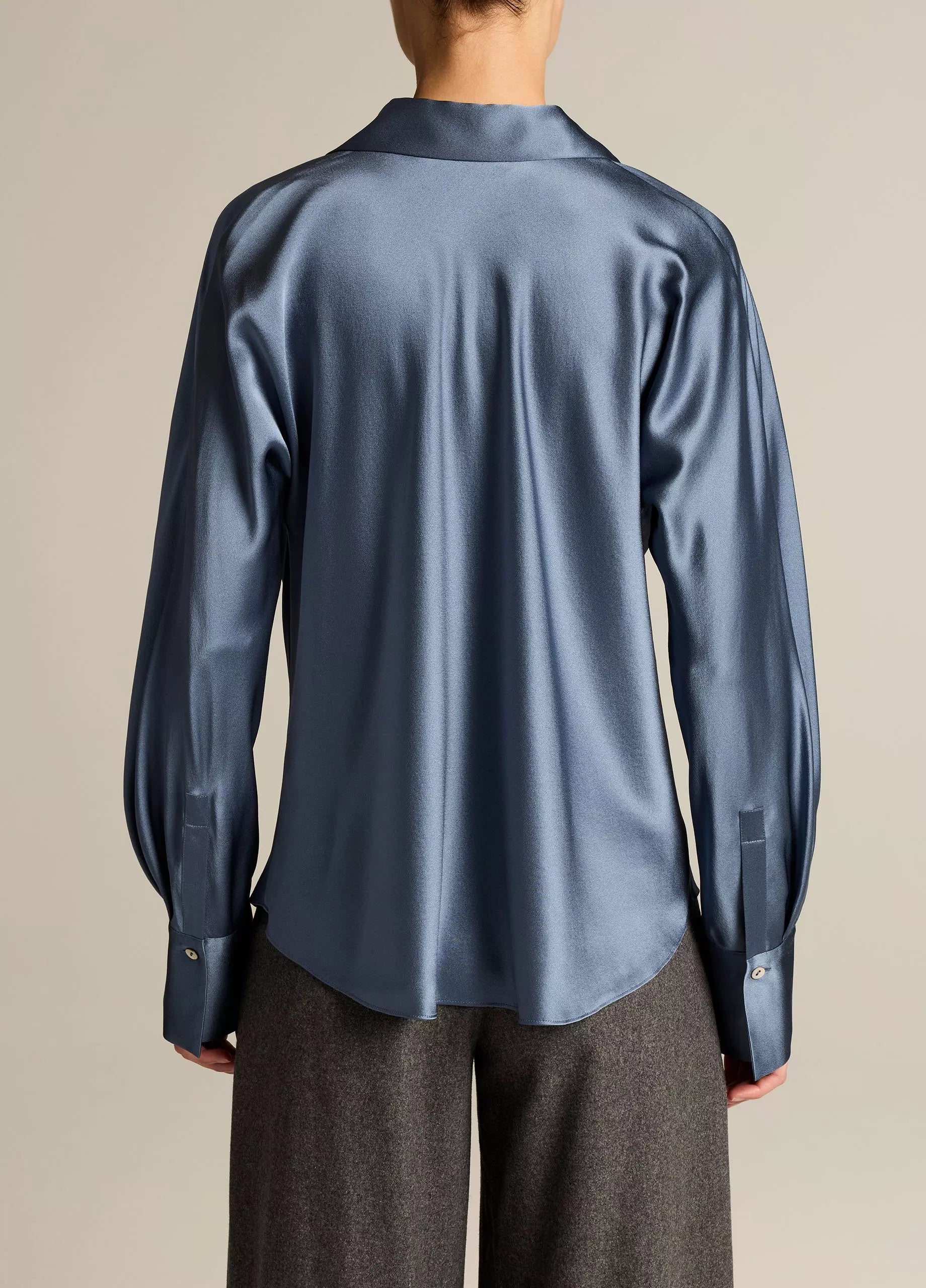Vince- Bias Long Sleeve Blouse- Blue Slate