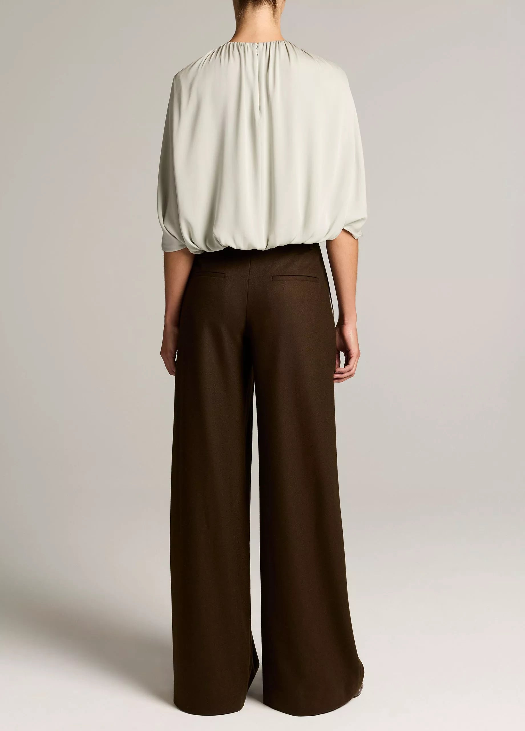 Vince- Camille Mid Waist Wide Leg Soft Flannel Trouser- Pinewood