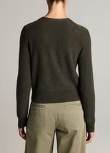 Vince- Boiled Long Sleeve V Neck Cardigan- Dark Moss