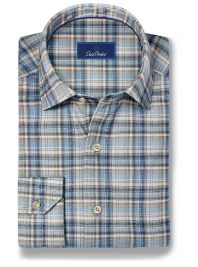 David Donahue - Sport Shirt - Dune/Blue Plaid
