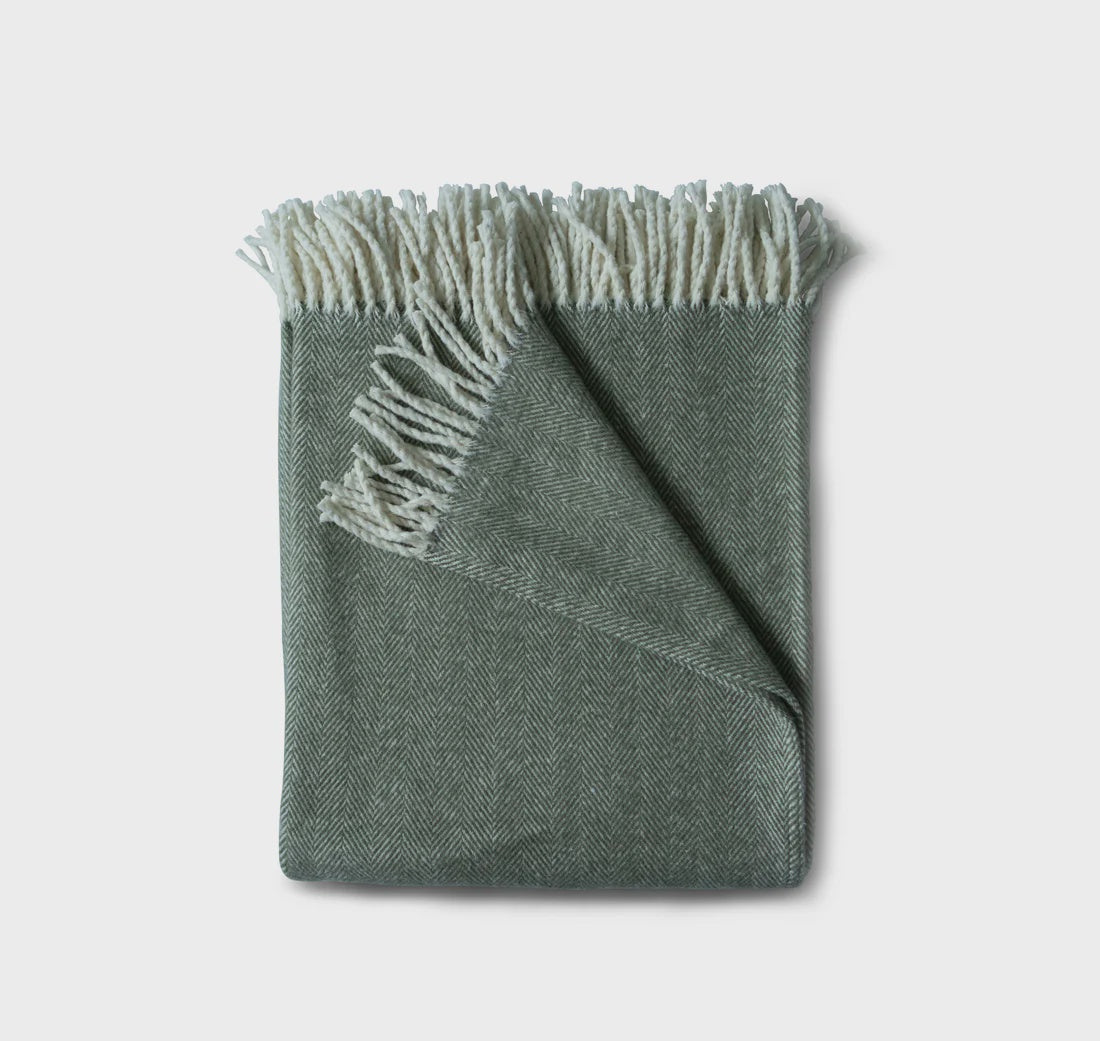 Cotton Herringbone Throw - Fern