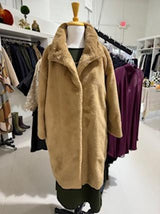 Herno - Faux Fur Stand-Up Collar - Knee Length Coat - Carmel