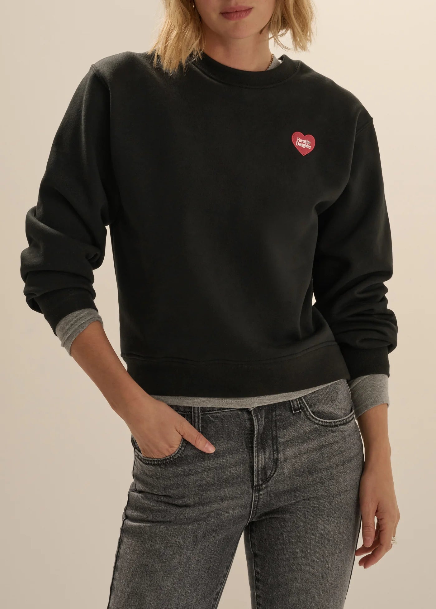 Favorite Daughter- Heart Sweatshirt- Black/ Cherry