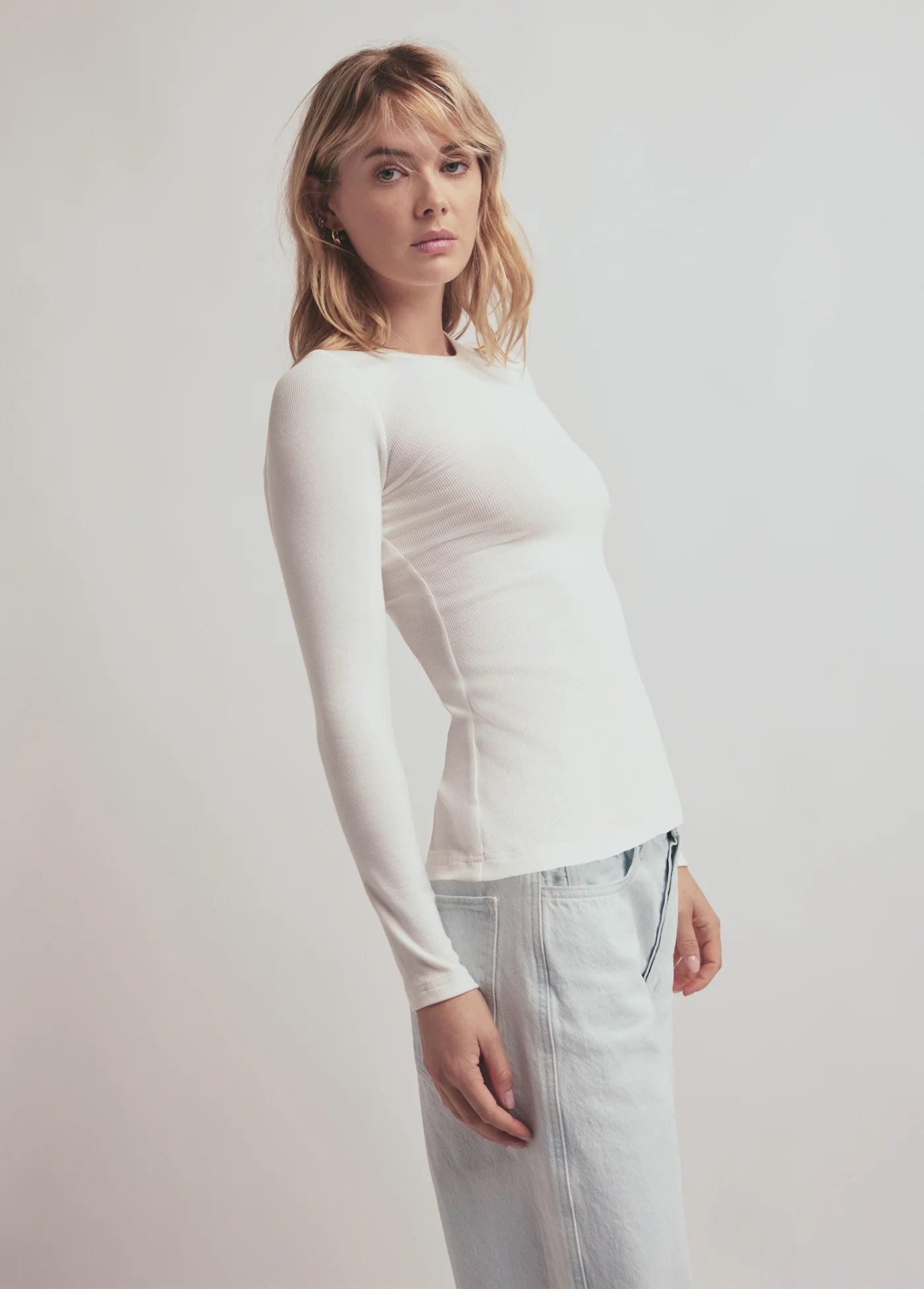 Favorite Daughter- The Ribbed Long Sleeve- White
