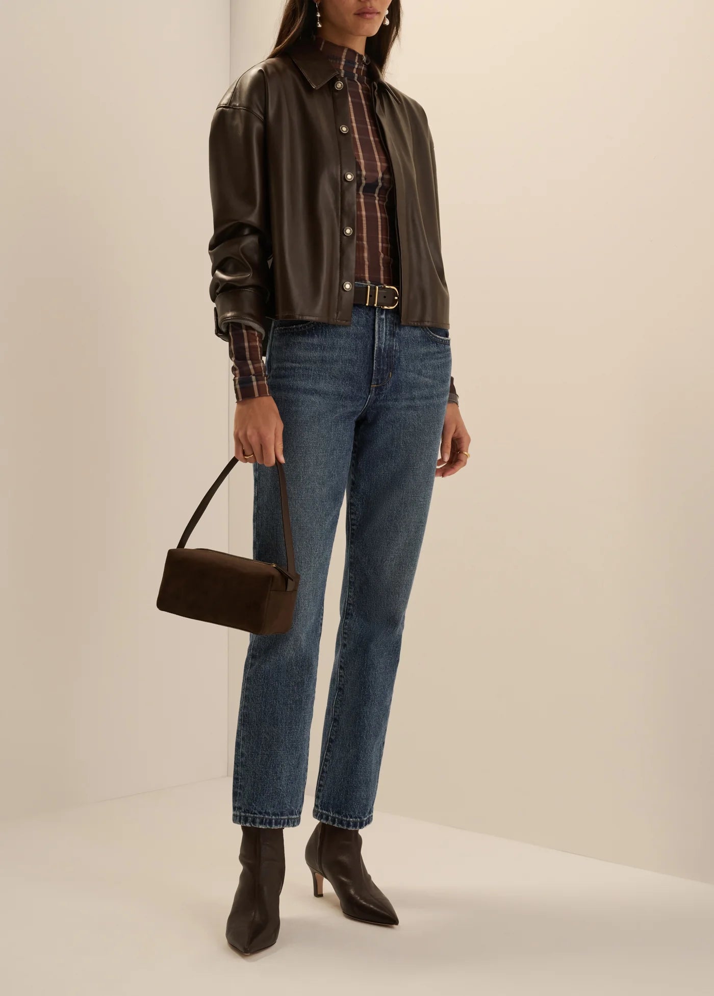Favorite Daughter- The Vegan Leather Cropped Brady Shirt- Espresso