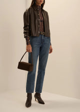 Favorite Daughter- The Vegan Leather Cropped Brady Shirt- Espresso