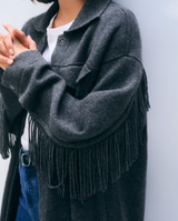 White + Warren - Cashmere Merino Fringe Coat - Dark Granite