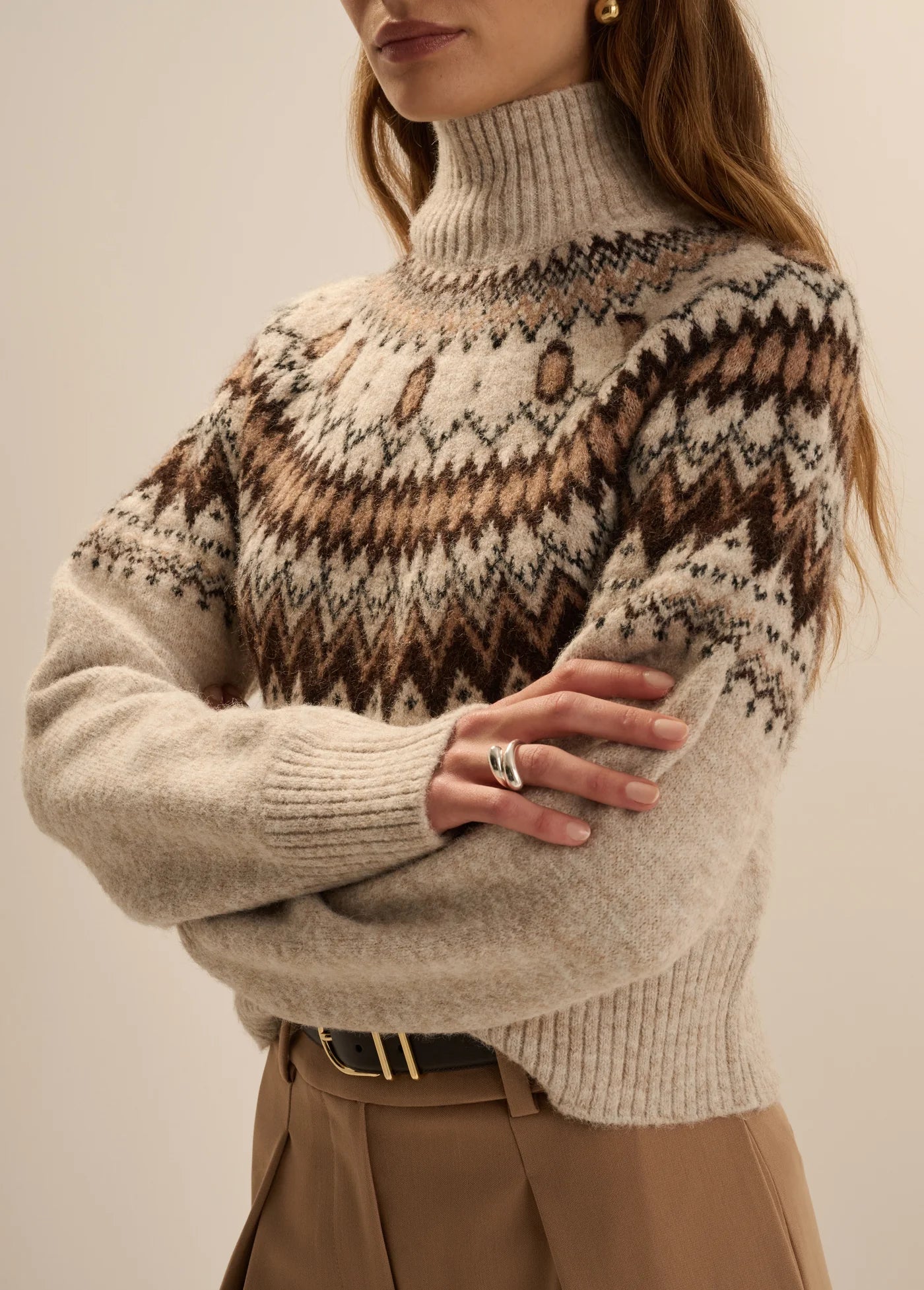 Favorite Daughter- The Chalet Sweater- Cream/ Espresso Multi
