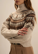 Favorite Daughter- The Chalet Sweater- Cream/ Espresso Multi