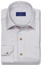 David Donahue Micro Geometric Print Sport Shirt - White/Choc