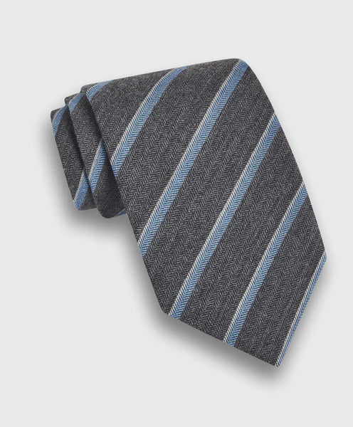 David Donahue Tie - Gray & Sky Stripe Cashmere