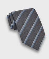 David Donahue Tie - Gray & Sky Stripe Cashmere