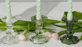 Glass Scalloped Candlesticks - Green - Set of 3