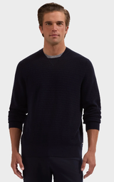 Bugatchi - Grid Stitch Crewneck Sweater - Navy