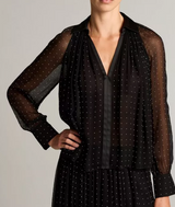 Vince- Heat Set Dot Sheer Gathered Blouse- Black