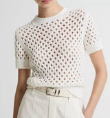 Vince - Honeycomb Italian Cotton & Linen-Blend Short-Sleeve Sweater - White