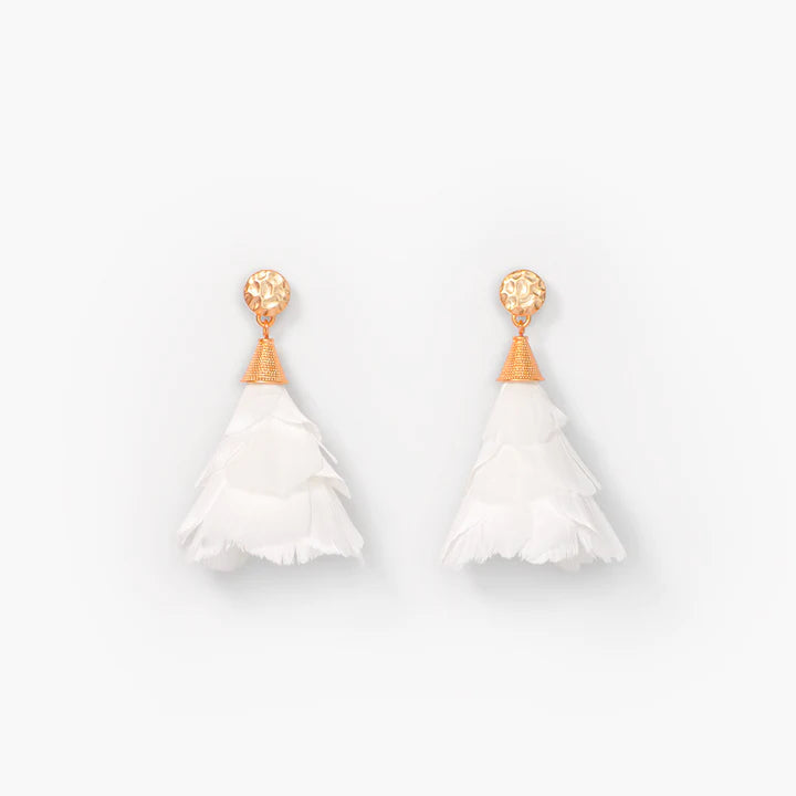 Brackish - Jane Petite Statement Earring - White Rooster Feathers