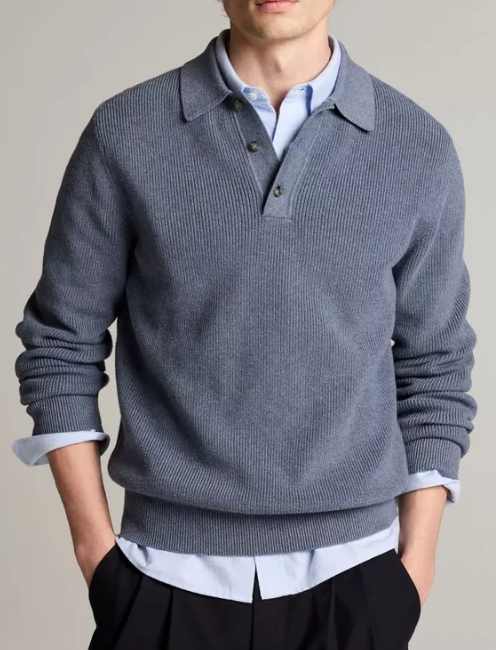 Vince - Heirloom Shaker Cotton-Cashmere Polo Sweater - Heather Late Evening