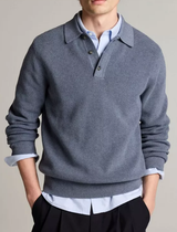 Vince - Heirloom Shaker Cotton-Cashmere Polo Sweater - Heather Late Evening