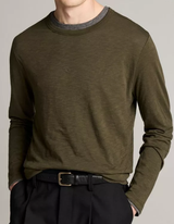 Vince - Slub Pima Cotton Double-Layer L/S T-Shirt - Night Leaf/Grey