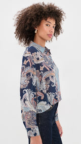 L'AGENCE- Cosette Crop Hi Low Shirt- MDNT MT