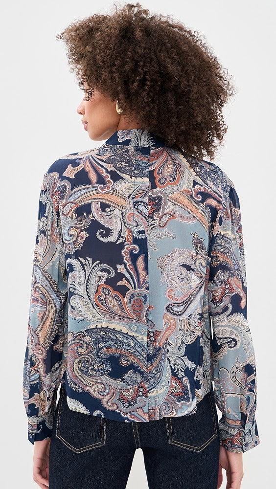 L'AGENCE- Cosette Crop Hi Low Shirt- MDNT MT
