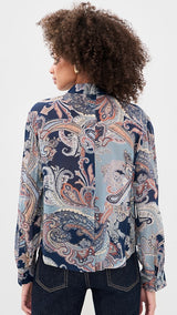 L'AGENCE- Cosette Crop Hi Low Shirt- MDNT MT