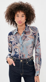 L'AGENCE- Cosette Crop Hi Low Shirt- MDNT MT
