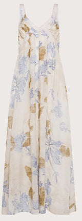 Seventy - Long Dress in Printed Ramie Voile - Azzurro