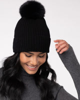 Alashan - 100% Cashmere Luxe Ribbed Fox Pompom Hat