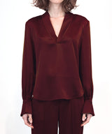 SIMKHAI - Maisey Long Sleeve V Neck Blouse - Oxblood