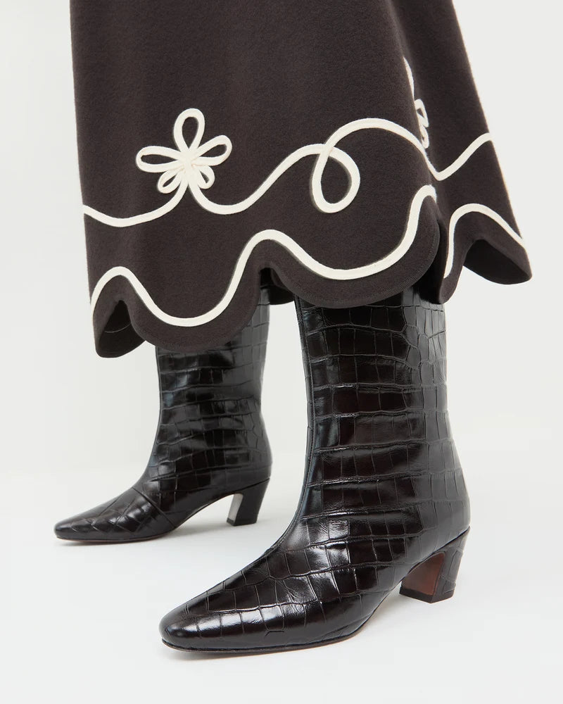 Loeffler Randall- Marley Kicked Heel Tall Boot- Ebony