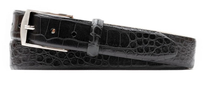 Martin Dingman - William 2 Buckle Alligator Grain Italian Calf Leather Belt - Black