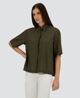 Herno - Women's SHORT-SLEEVED SHIRT IN TROPICAL WOOL - Military