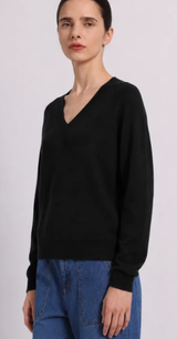 Minnie Rose - Cashmere V Neck Sweater - Black