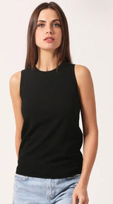 Minnie Rose 8935 Viscose Crew Tank - Black