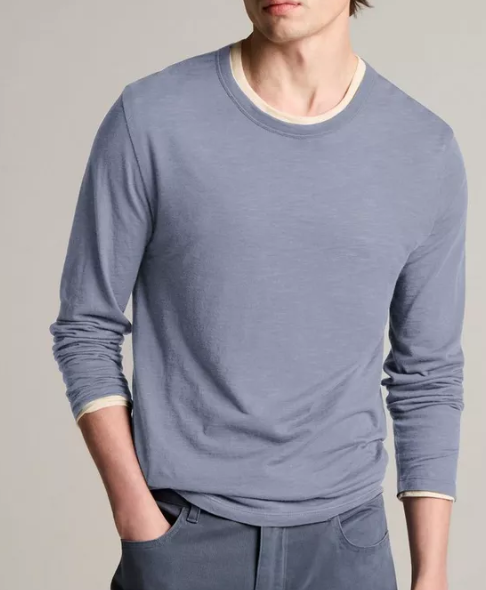 Vince - Slub Pima Cotton Double-Layer L/S T-Shirt - Hawk Blue/Coyote Grey