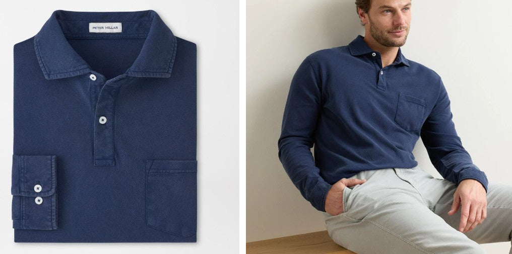 Peter Millar - Everyday Pique Long Sleeve Polo - Atlantic Blue