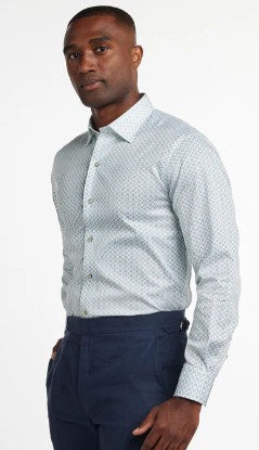 David Donahue - Neat Print Sport Shirt - White Pistachio