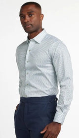 David Donahue - Neat Print Sport Shirt - White Pistachio