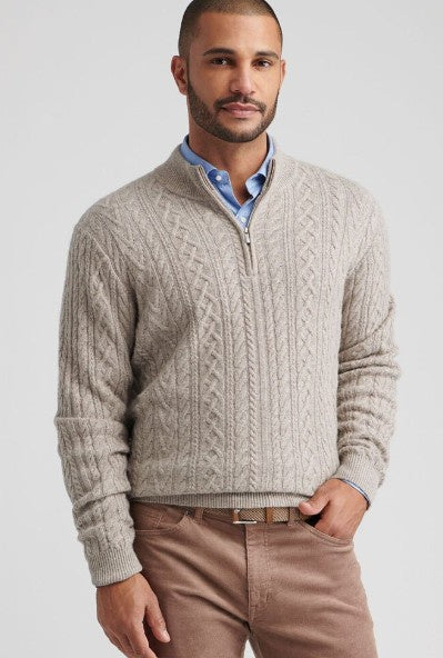 Peter Millar - Crescent Ridge Cable Quarter-Zip Sweater - Light Elm