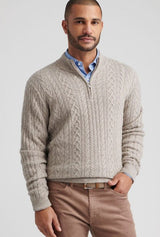 Peter Millar - Crescent Ridge Cable Quarter-Zip Sweater - Light Elm