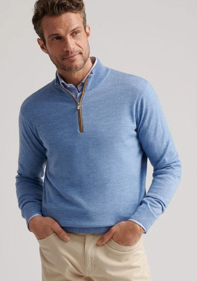 Peter Millar - Autumn Crest Suede Trim Quarter Zip -  Ruddy Blue